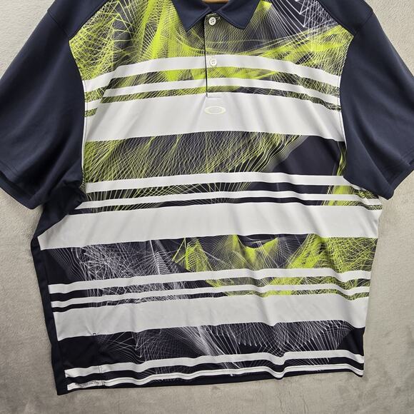 Oakley Polo Shirt Mens XXL Aero Stripe Mashie Golf Performance Green Gray White - Picture 3 of 11